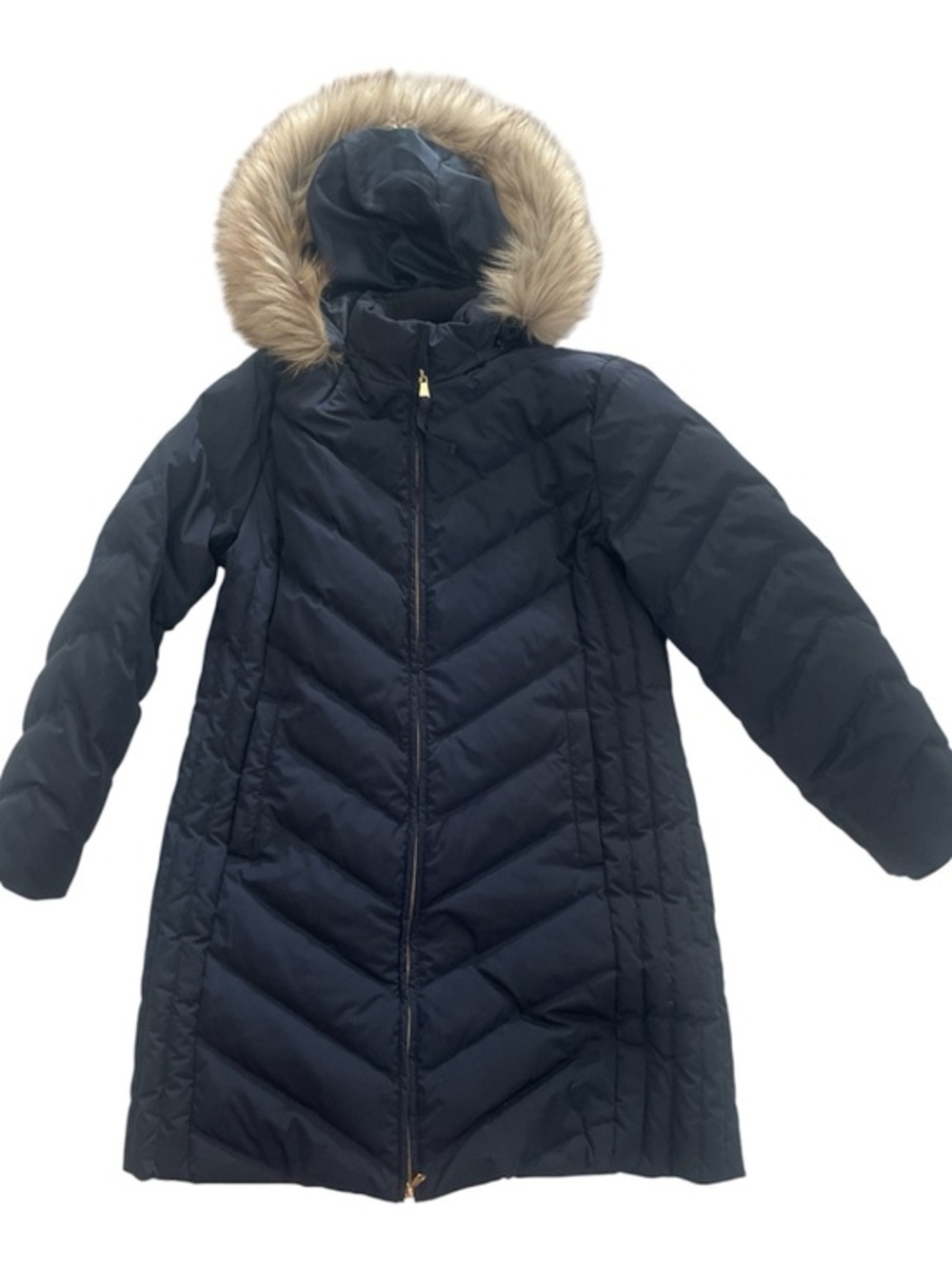Talbots FAUX FUR TRIM DOWN PUFFER COAT Lp LP large petite Navy